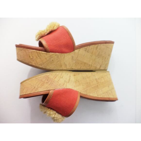 COACH JAZMIN PLATFORM WEDGE RED CANVAS & BROWN LEATHER SLIDE SANDAL SHOE US 9M - Picture 5 of 8